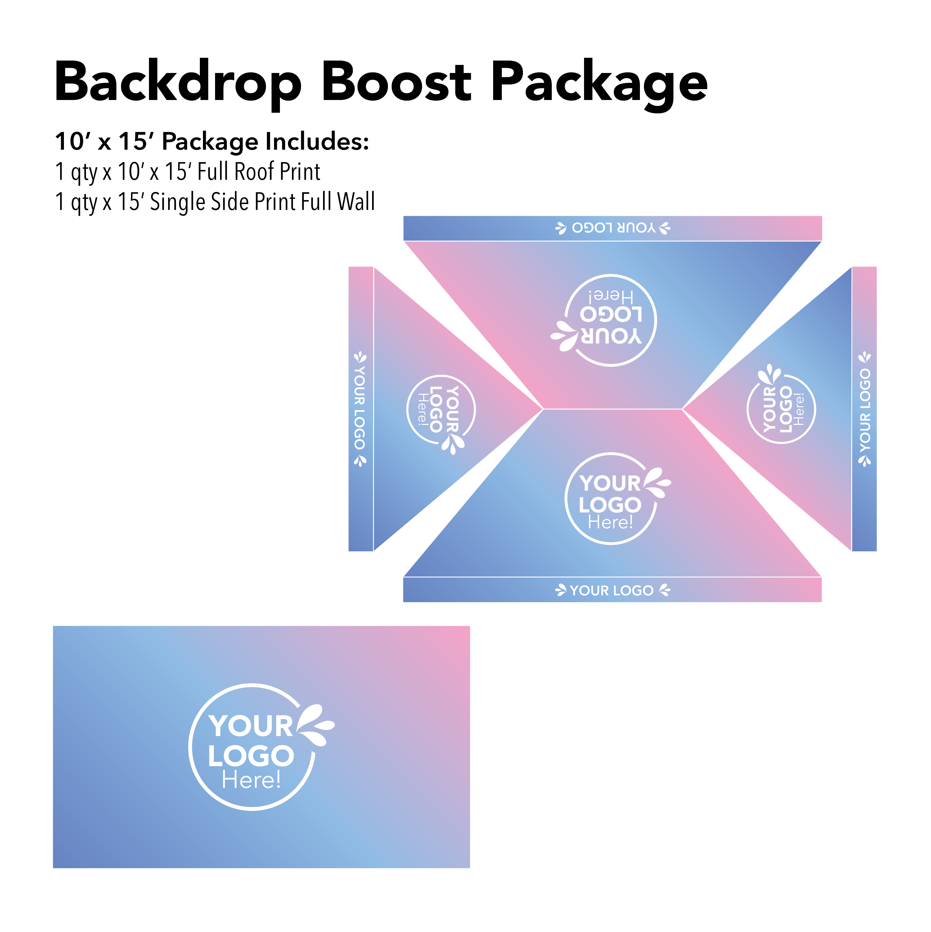 10’ x 15’ Custom Canopy Backdrop Boost Package Details