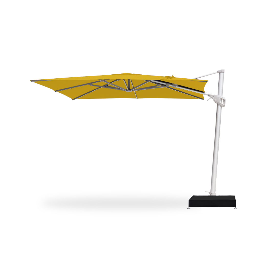10×10 Cantilever 100 Series Umbrella in Yellow - Base Plate with Water Weights