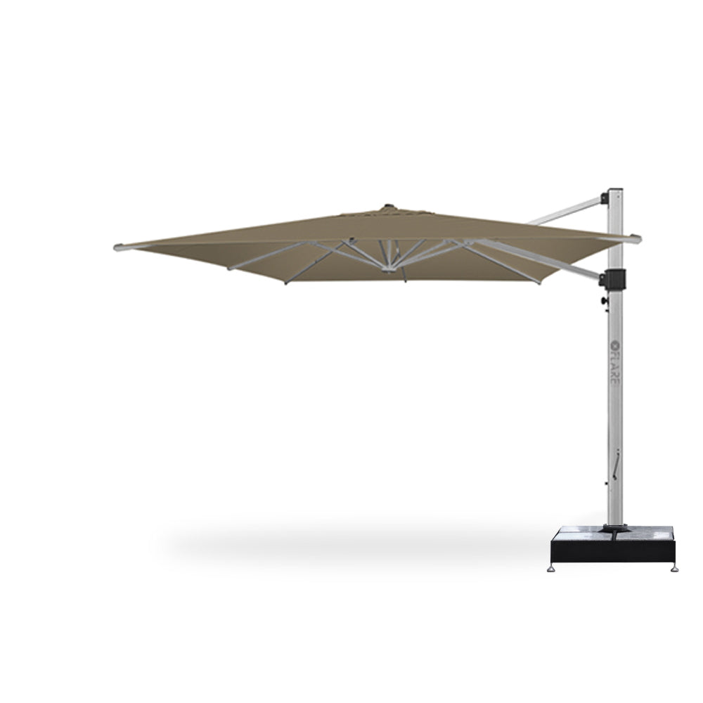 11' x 11' Cantilever Square Umbrellas Khaki with Marble Weights