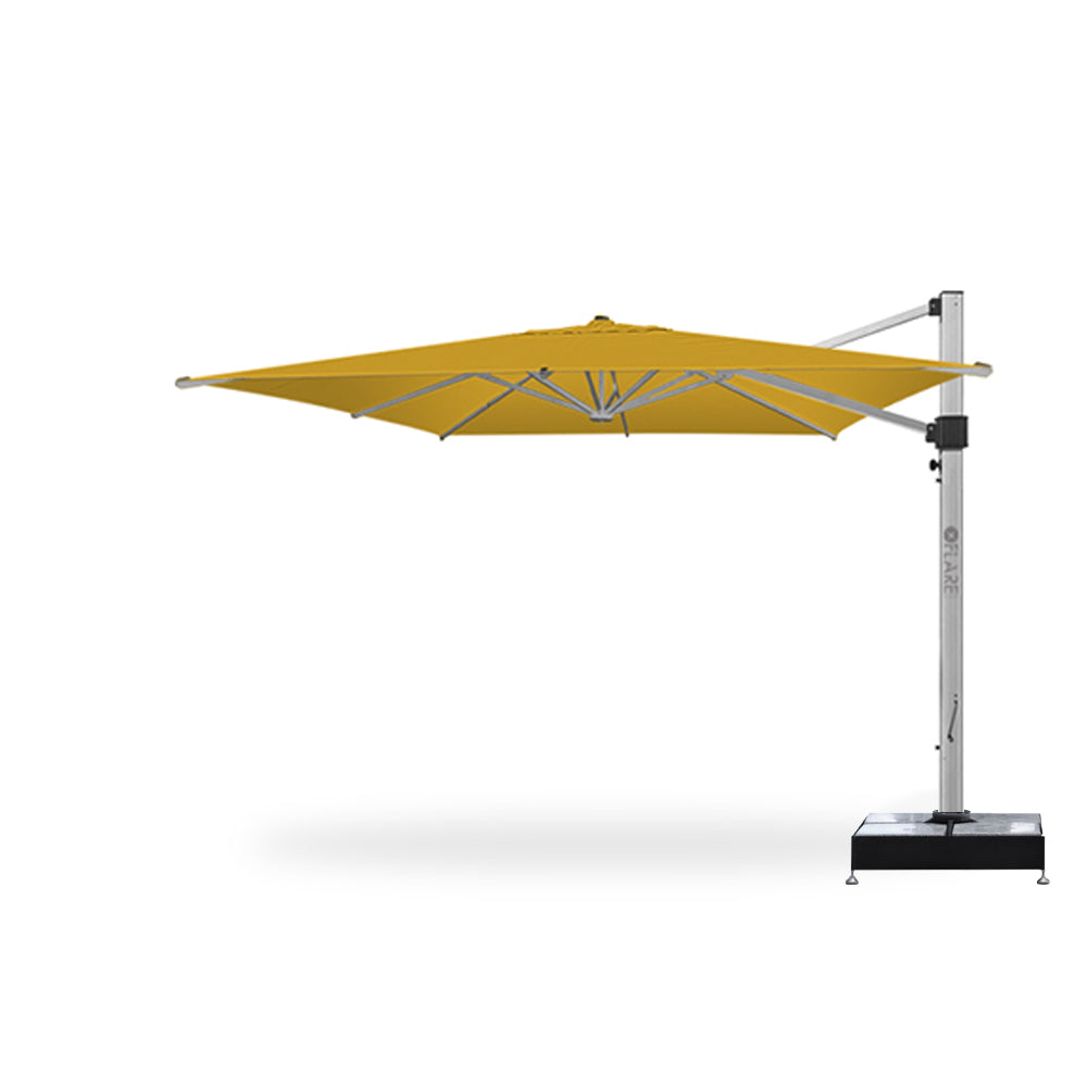 11' x 11' Cantilever Square Umbrellas Yellow with Marble Weights