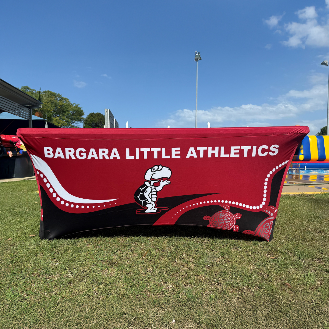 Custom Printed Stretch Table Cover for Bargara Litte Athletics