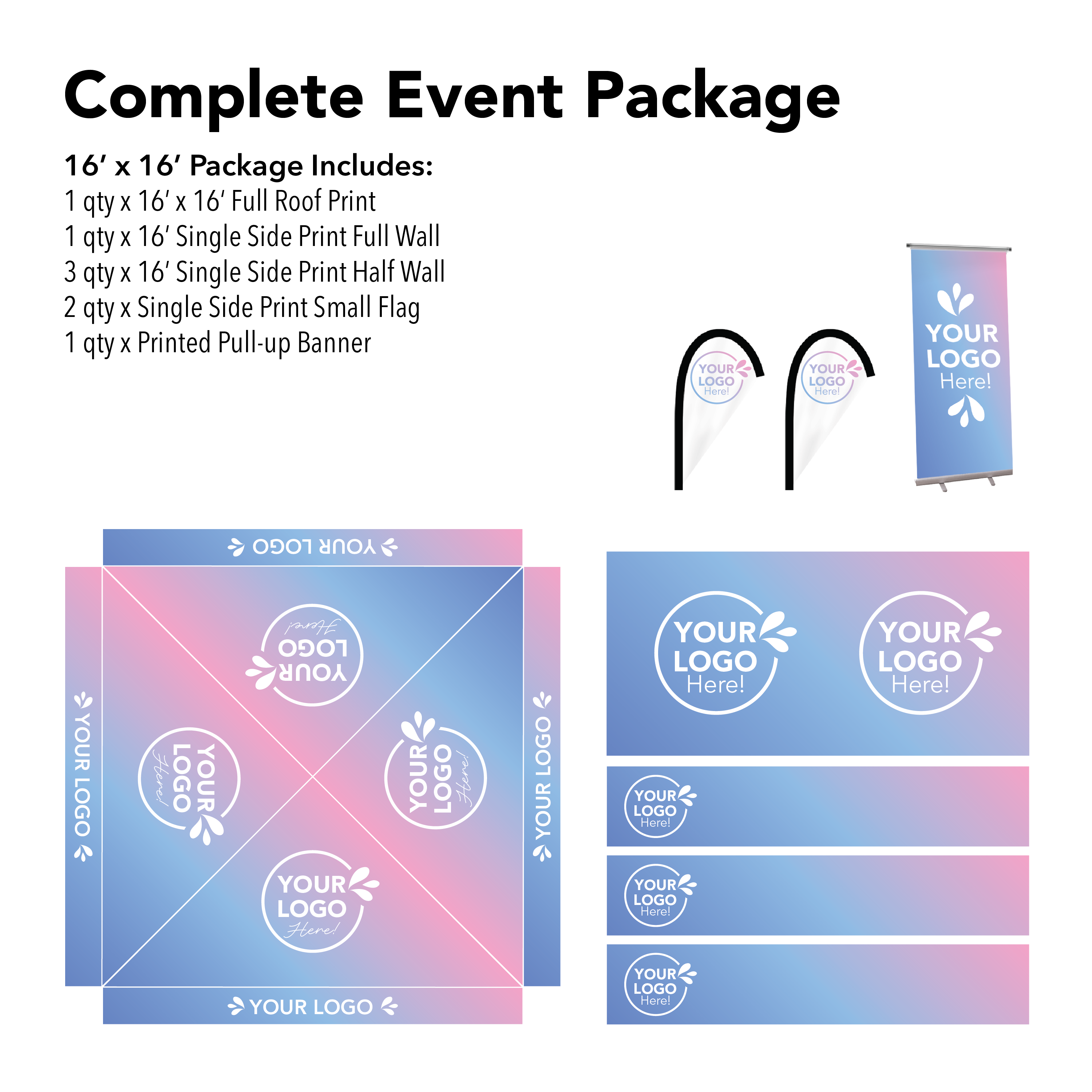 16' x 16' Custom Canopy Complete Event Package Details