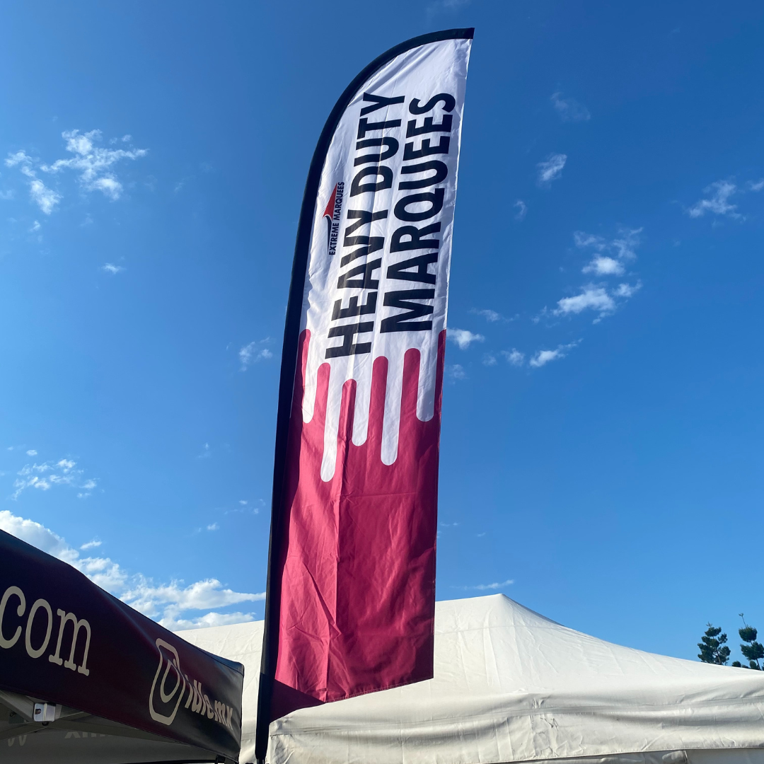 Custom printed feather flag banners set up by Extreme Marquees