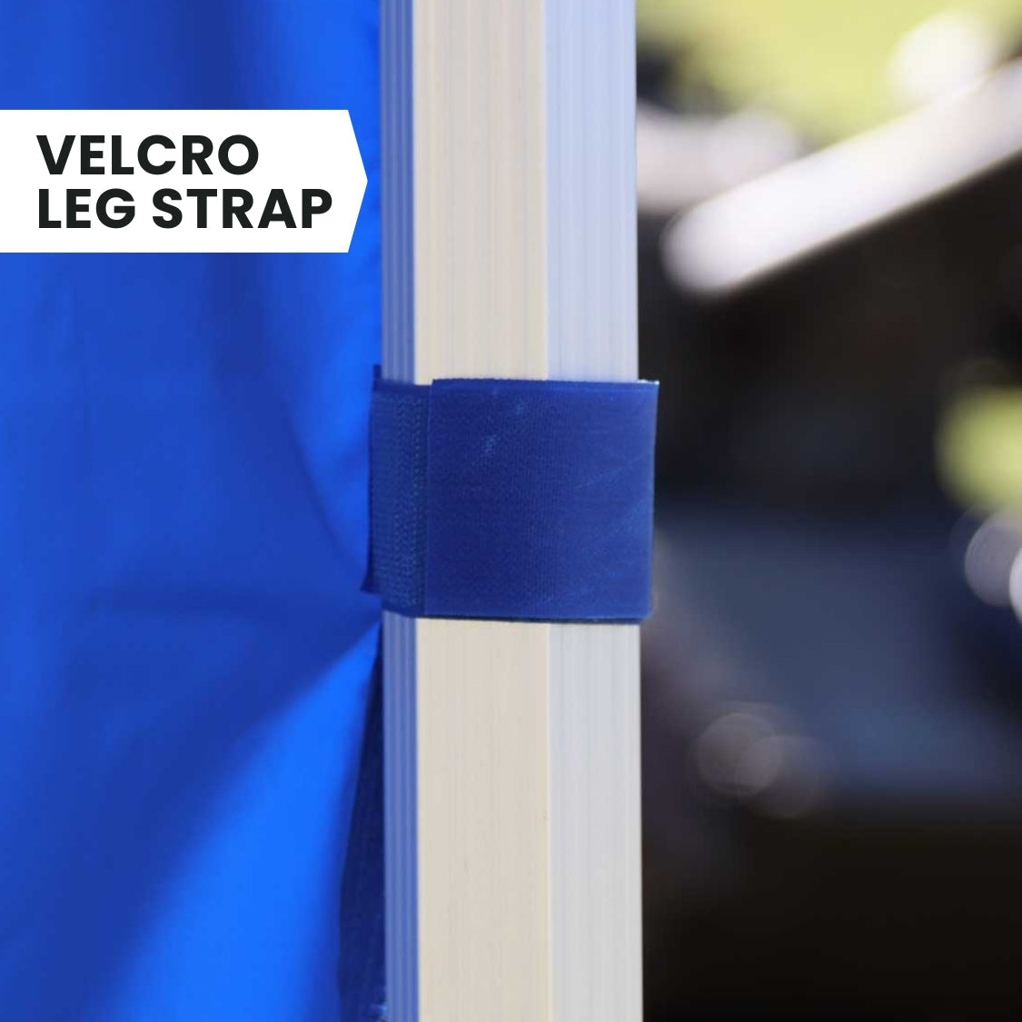 Velcro straps wrap around the canopy legs to hold the sidewalls firmly in place - Flare Shade