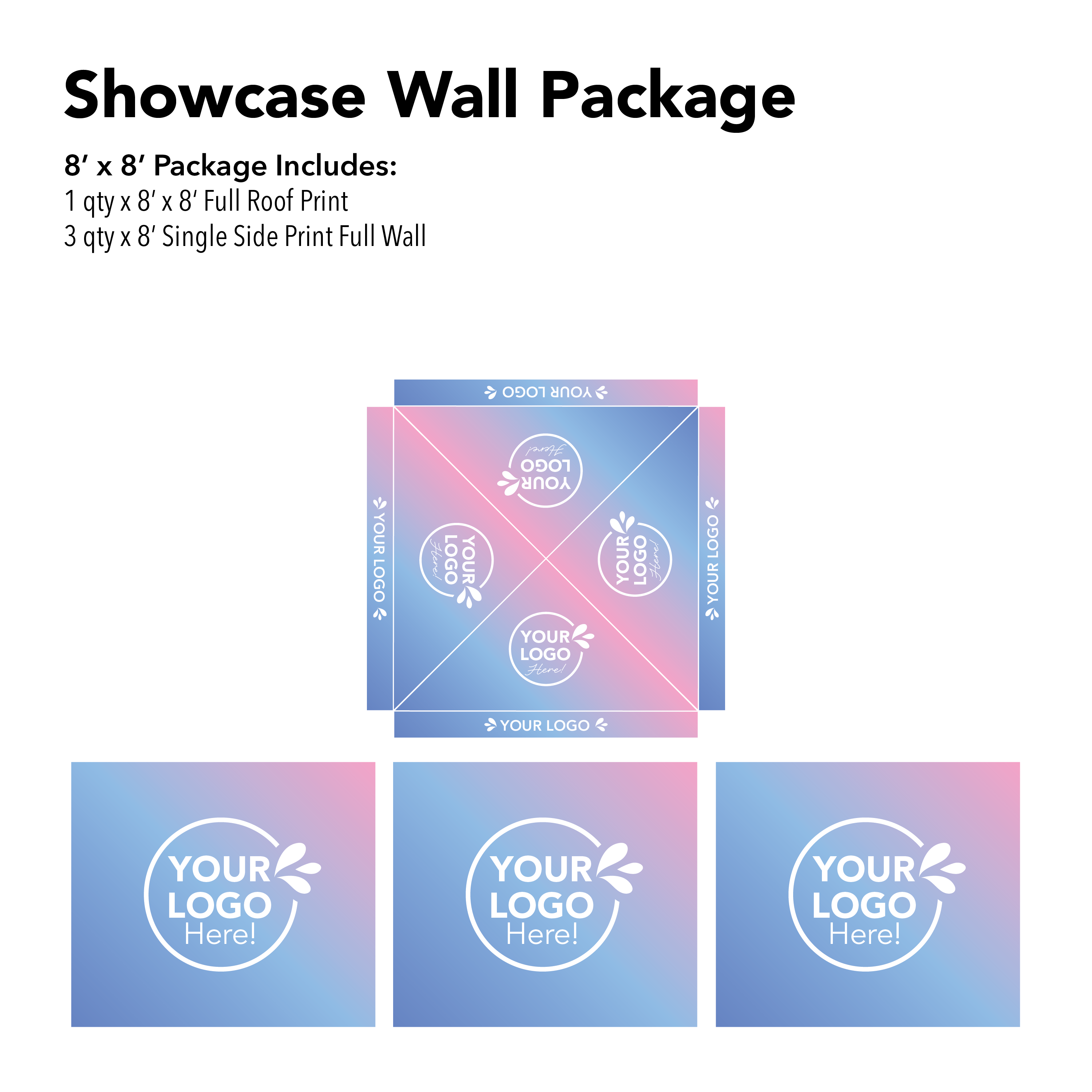 8' x 8' Custom Canopy Showcase Wall Package includes one roof printed and three full wall