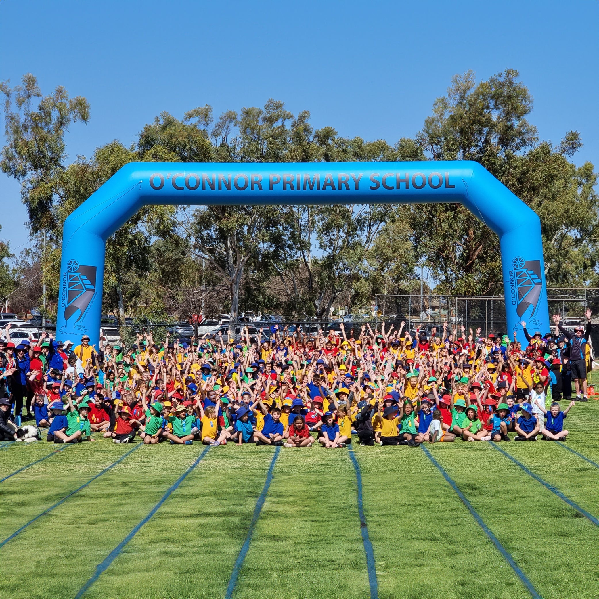 Custom Printed 39' Chamfer Arch set up O'Connor Primary School