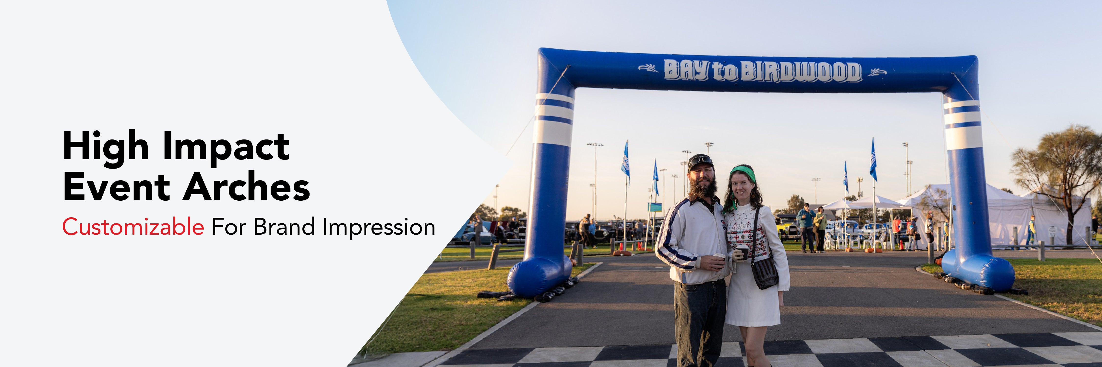 Customizable inflatable arches for high-impact brand impressions at events.