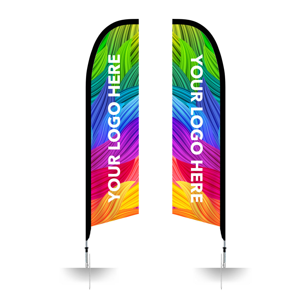 Large custom printed feather flag banners with DS Ground Spike - Extreme Marquees