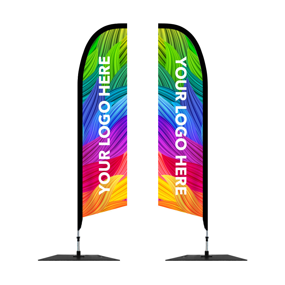 Large custom printed feather flag banners with DS Square Base - Extreme Marquees