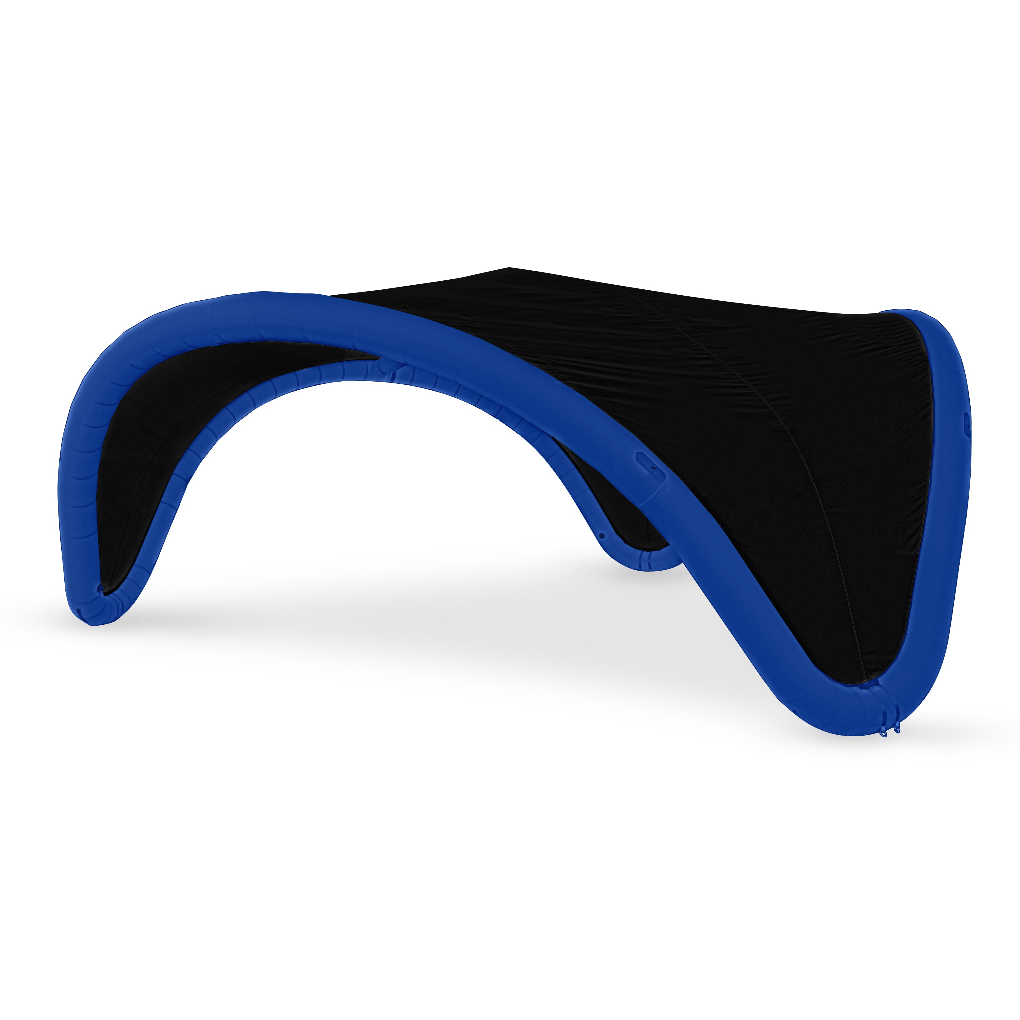 22' Omega inflatable canopy with blue curved frame and black fabric cover by Extreme Canopy