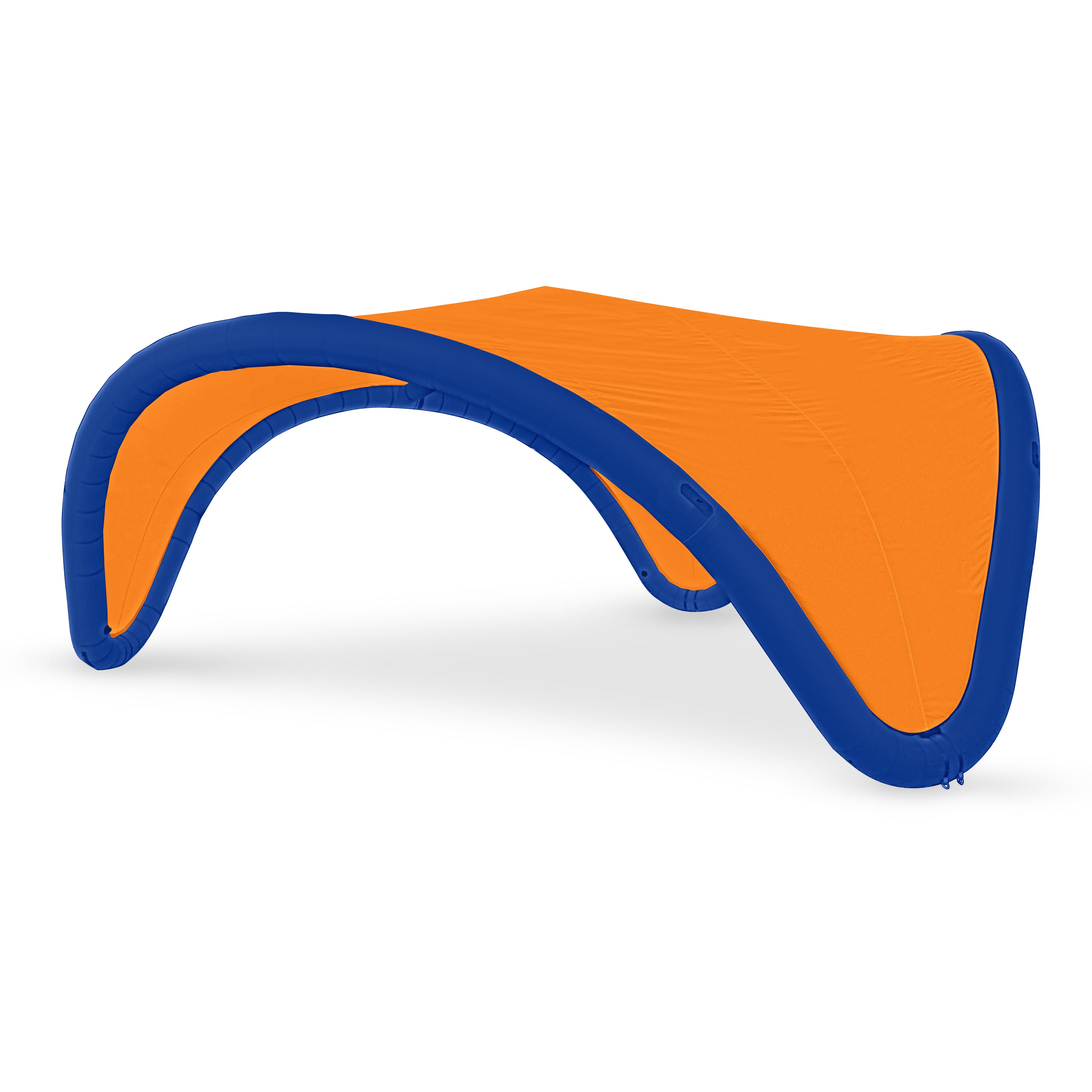 22' Omega inflatable canopy with blue curved frame and orange fabric cover by Extreme Canopy