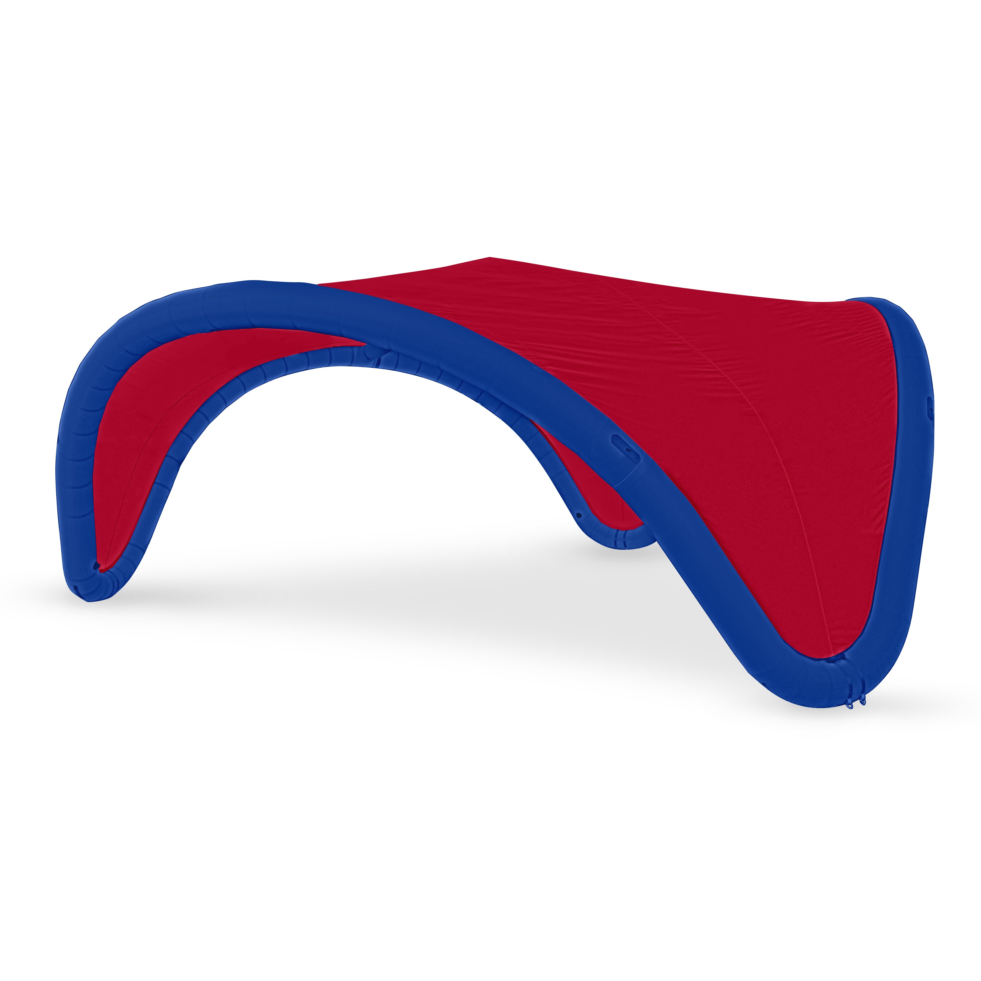 22' Omega inflatable canopy with blue curved frame and red fabric cover by Extreme Canopy
