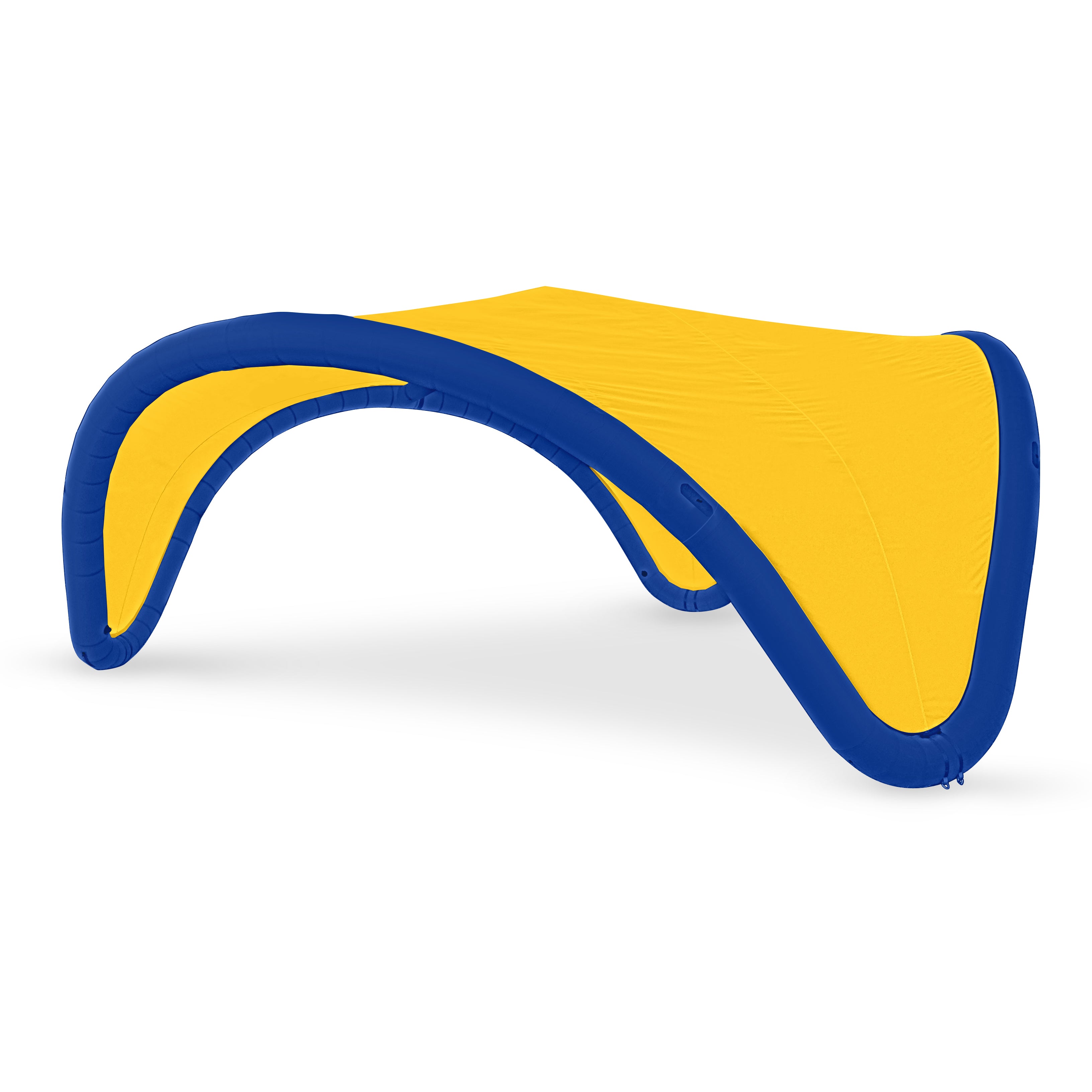 22' Omega inflatable canopy with blue curved frame and yellow fabric cover by Extreme Canopy