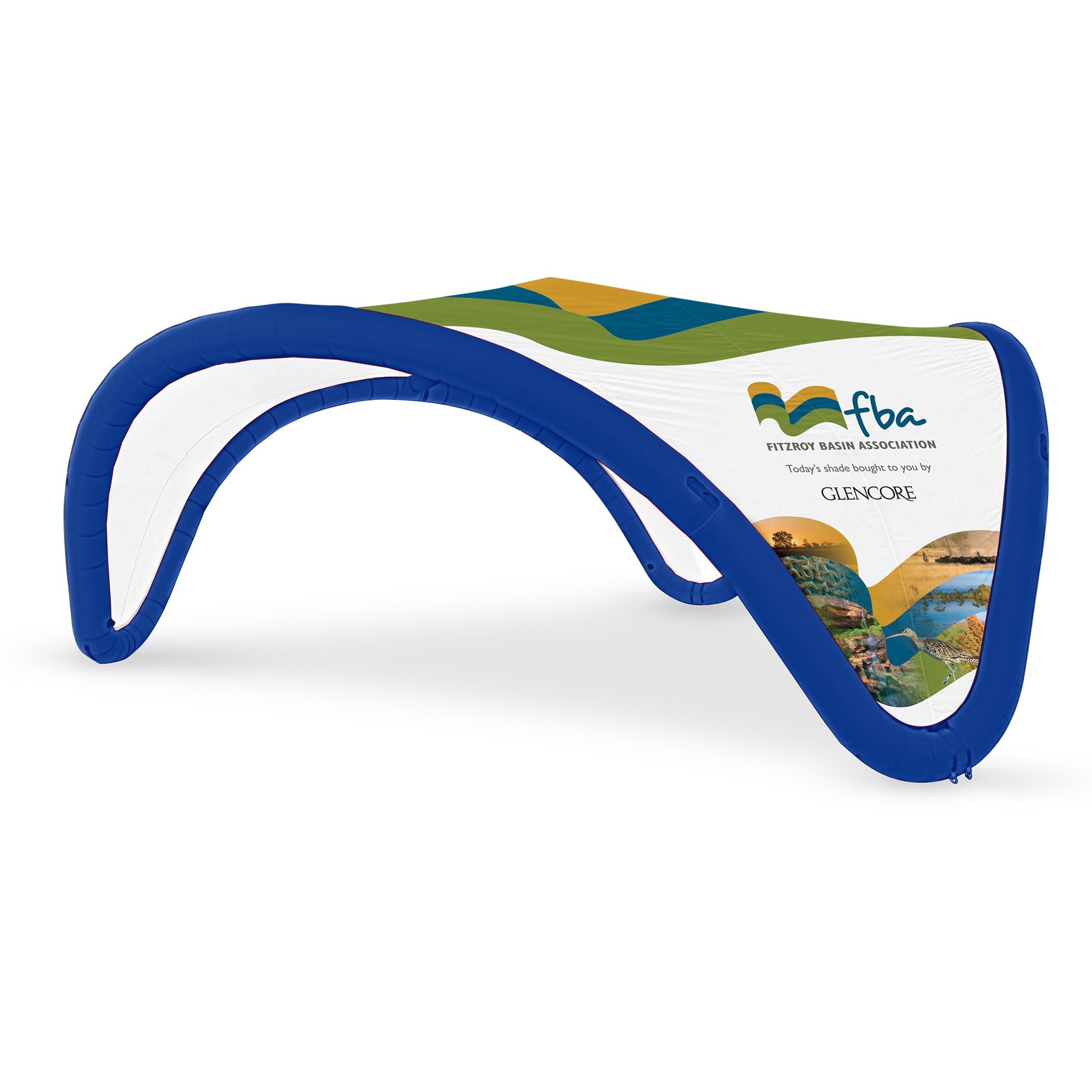 22' Omega inflatable custom canopy with blue frame and printed cover by Extreme Canopy