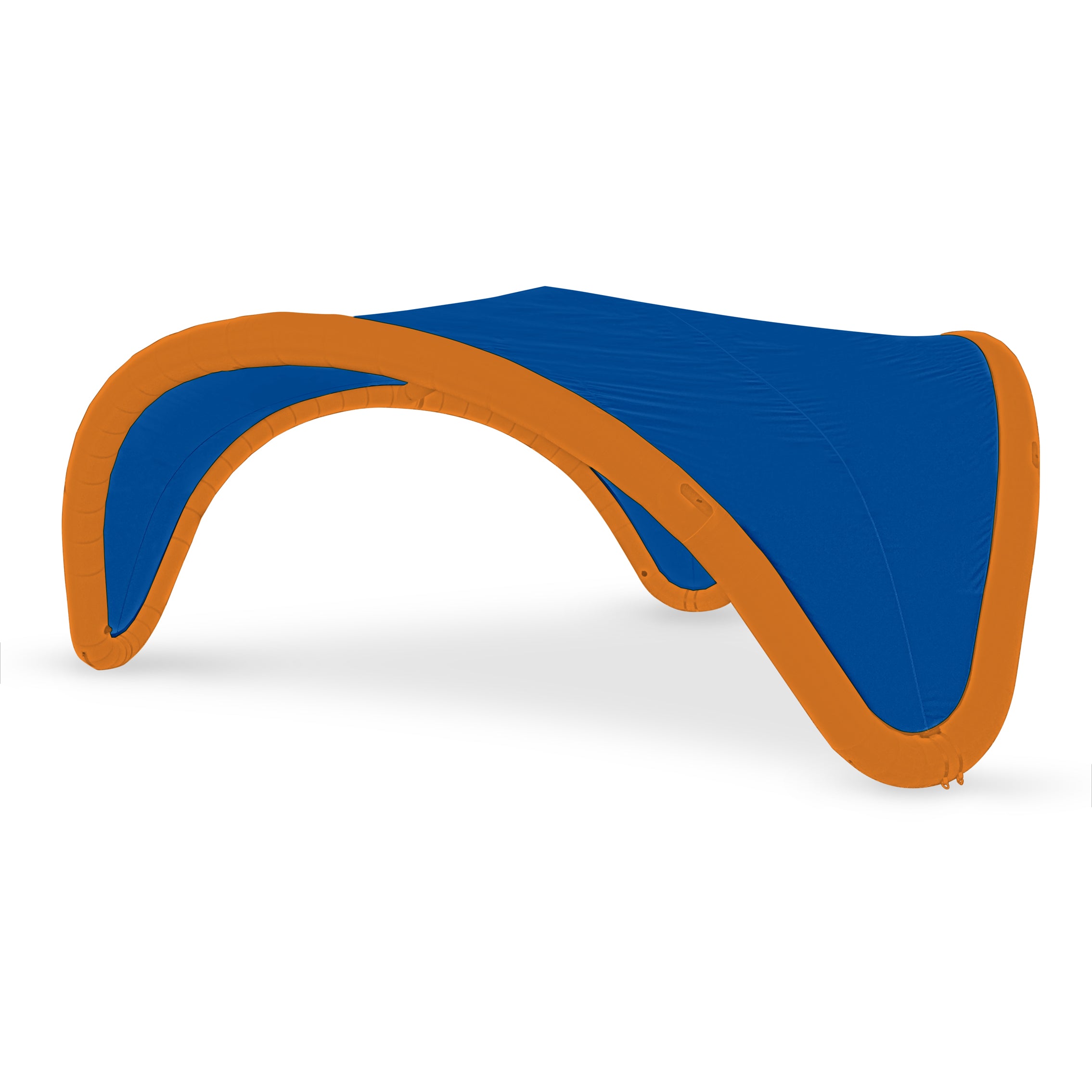 22' Omega inflatable canopy with orange frame and blue fabric cover by Extreme Canopy