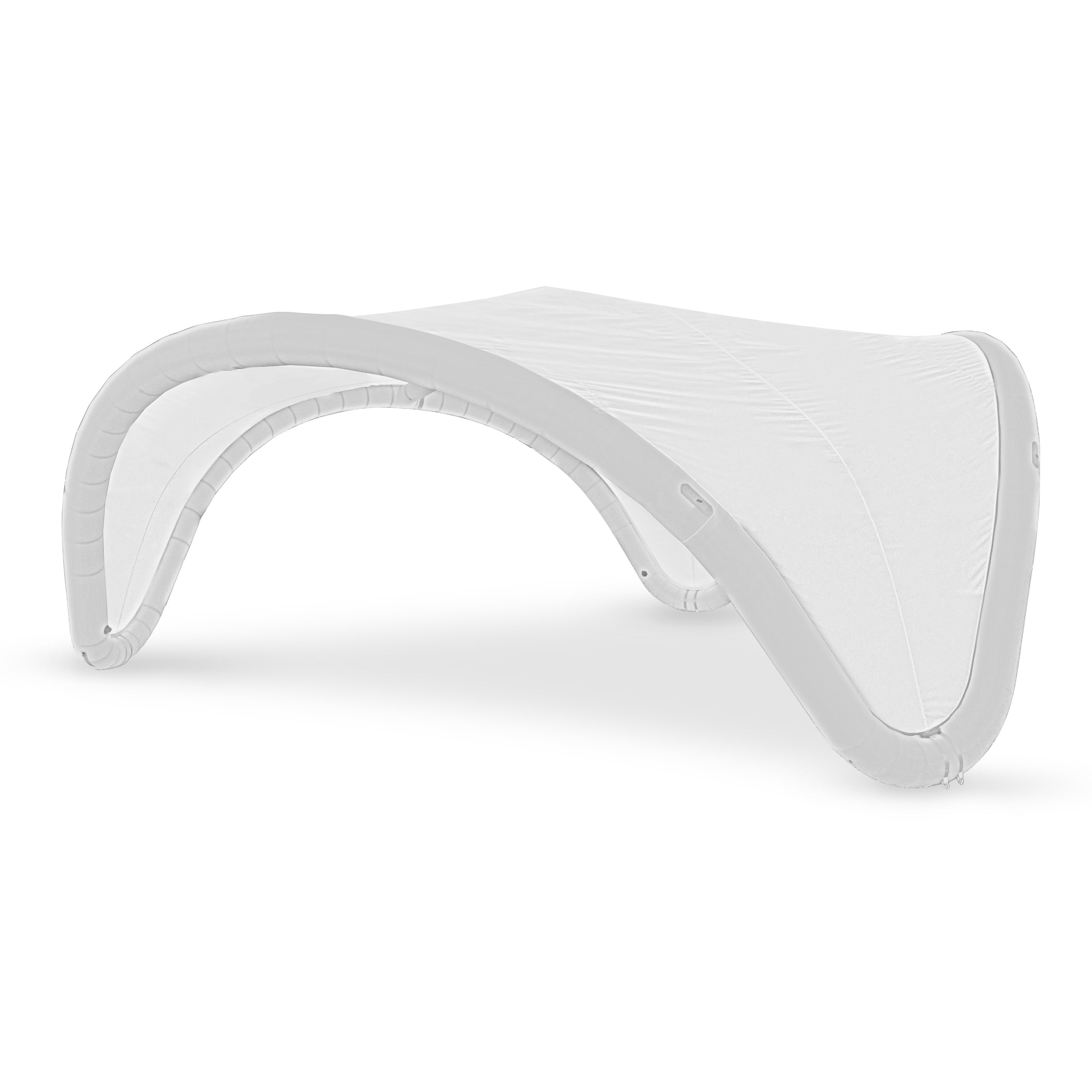 22' Omega inflatable canopy with white curved frame and white fabric cover by Extreme Canopy