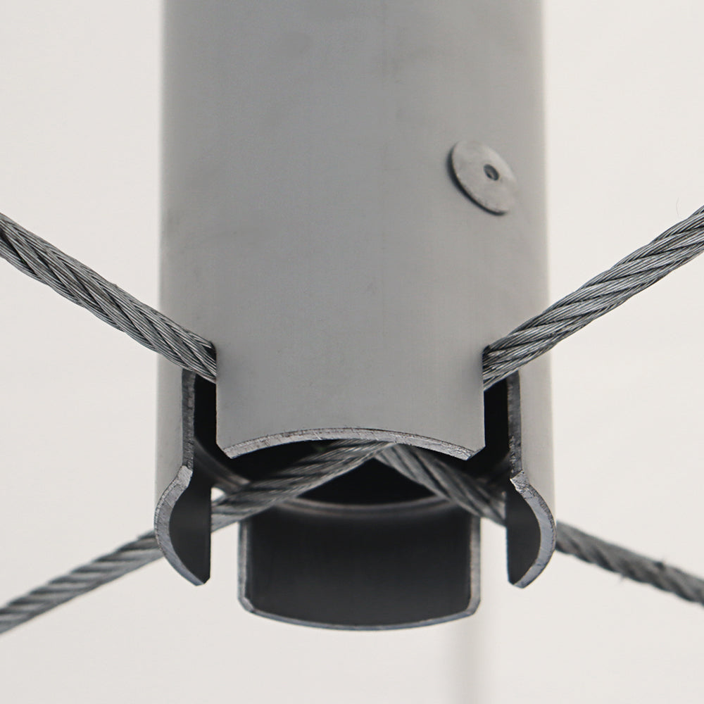 Slide the centre pole into cross wires and position.