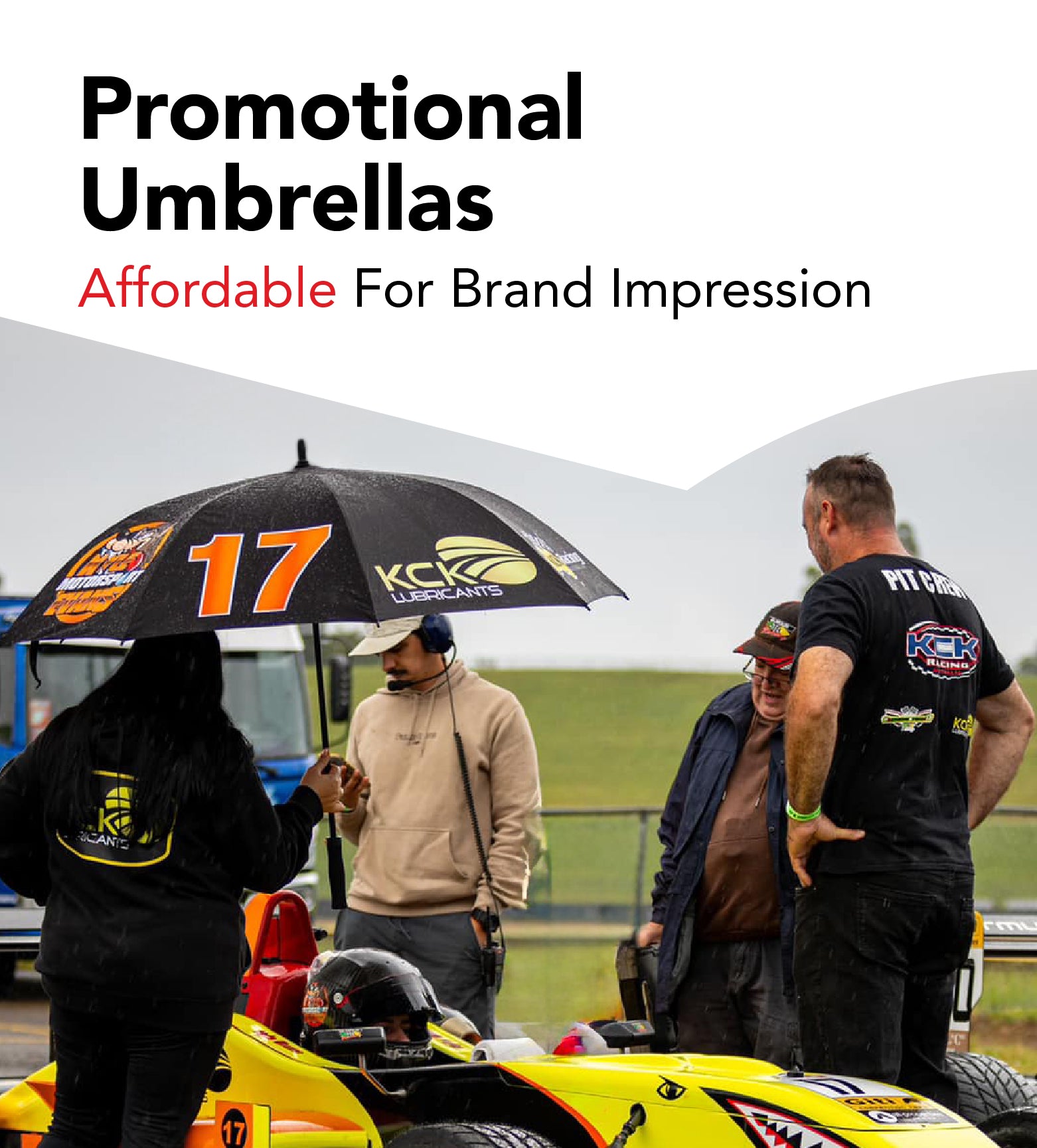 Promotional umbrellas with KCK Lubricants branding