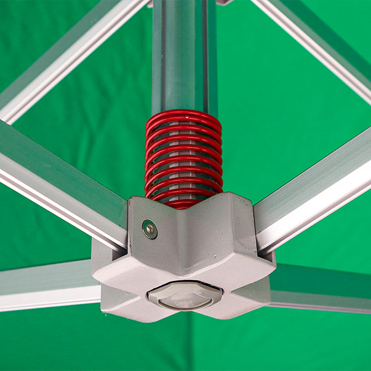 Q8 quasar canopy with nylon centre connector connects the steel truss bars at the peak