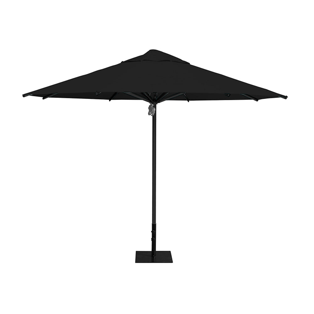 11' Saville octagonal umbrella by Extreme Canopy with black canopy, black frame, and 26lb steel base