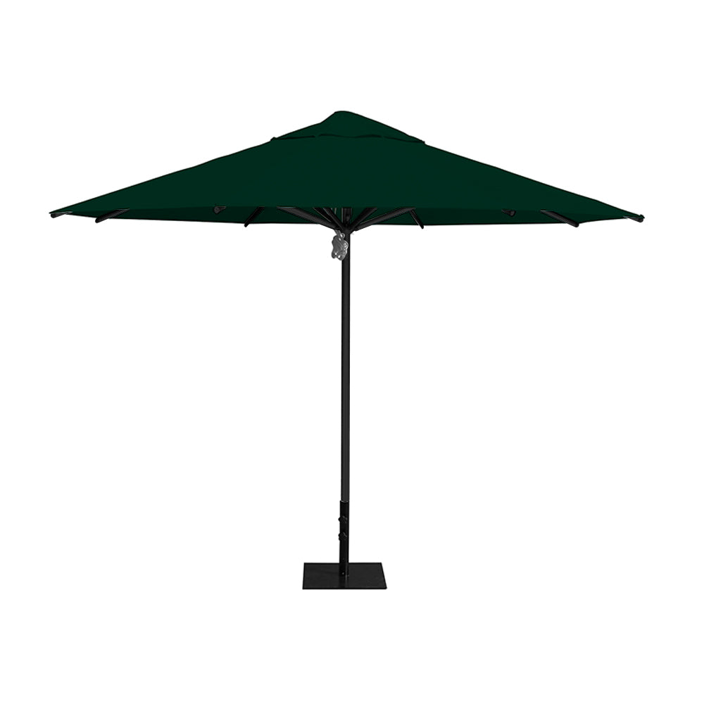 11' Saville octagonal umbrella by Extreme Canopy with forest canopy, black frame, and 26lb steel base
