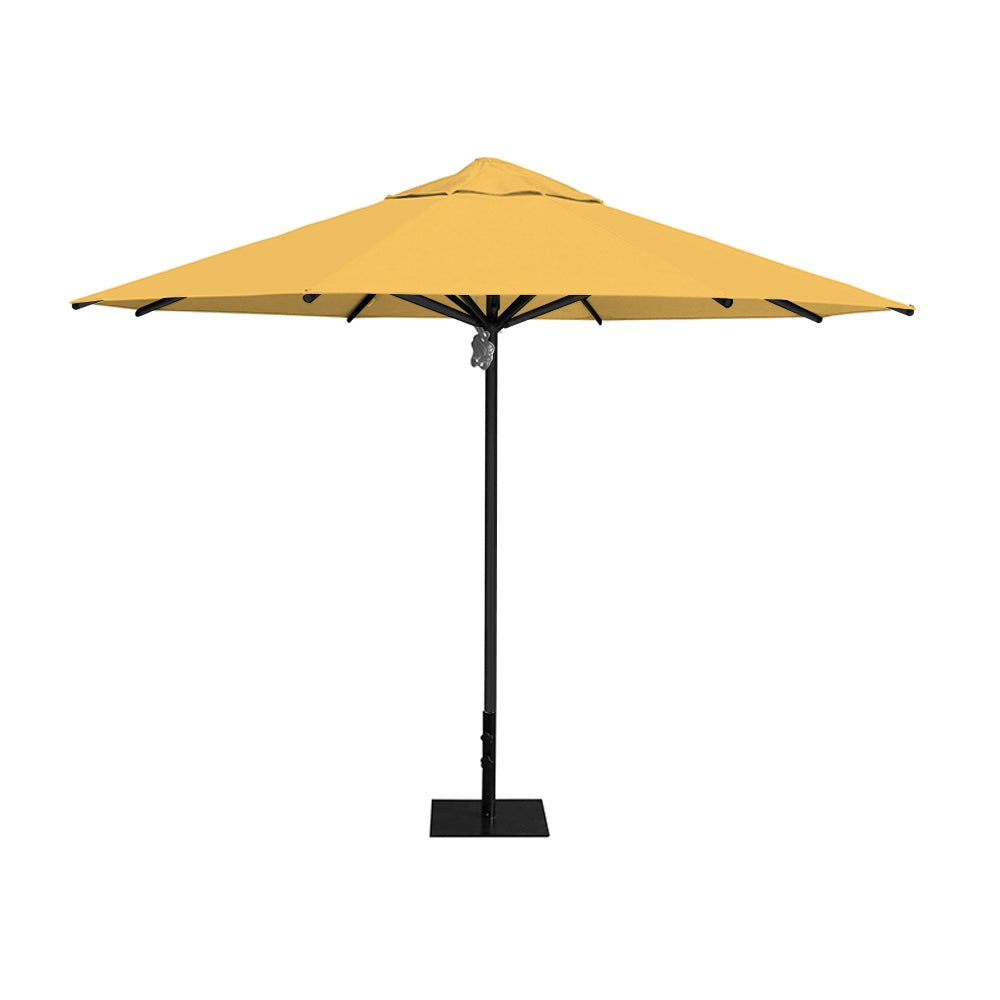11' Saville octagonal umbrella by Extreme Canopy with sunflower canopy, black frame, and 26lb steel base