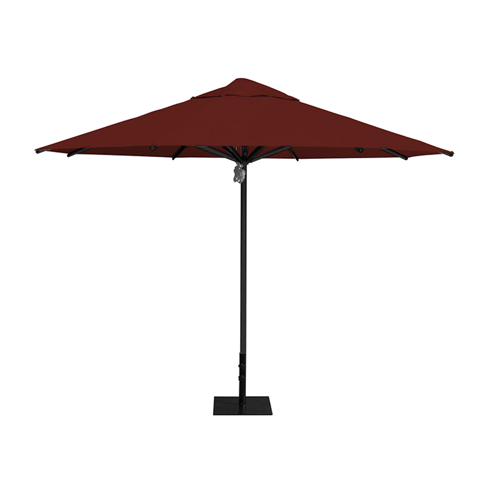 11' Saville octagonal umbrella by Extreme Canopy with terracotta canopy, black frame, and 26lb steel base