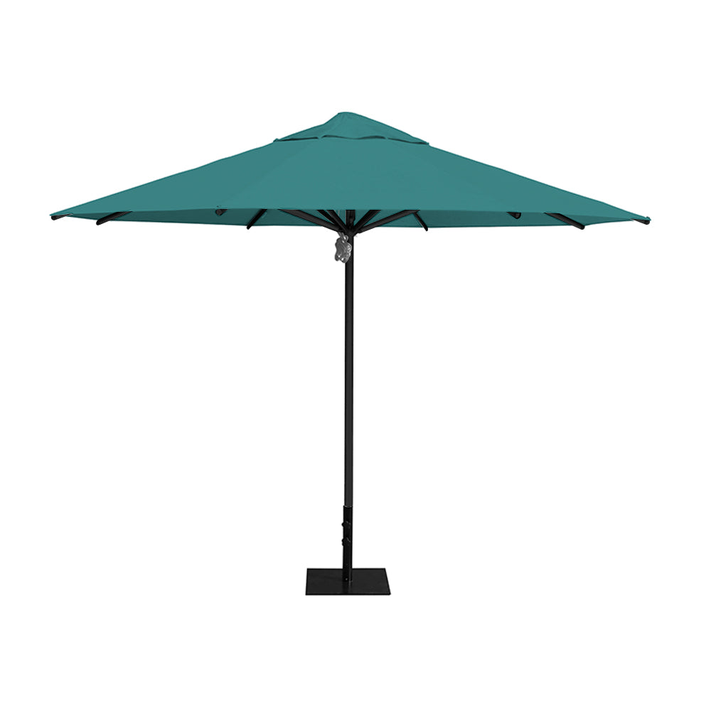 11' Saville octagonal umbrella by Extreme Canopy with turquiose canopy, black frame, and 26lb steel base