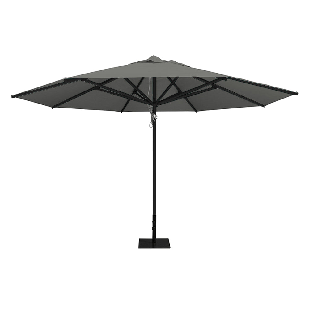 13' Saville octagonal patio umbrella in gray by Extreme Canopy with black frame, and 26lb steel base.