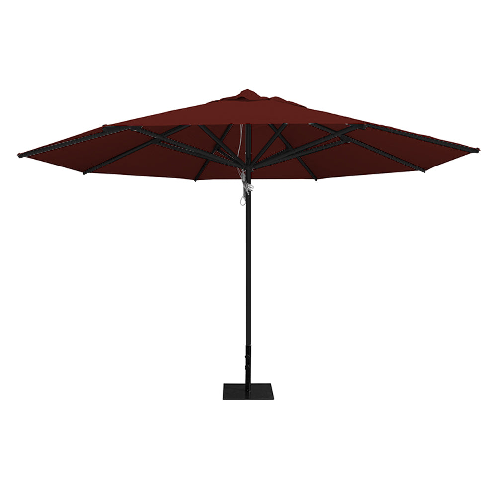 13' Saville octagonal terracotta patio umbrella by Extreme Canopy with black frame, and 26lb steel base.