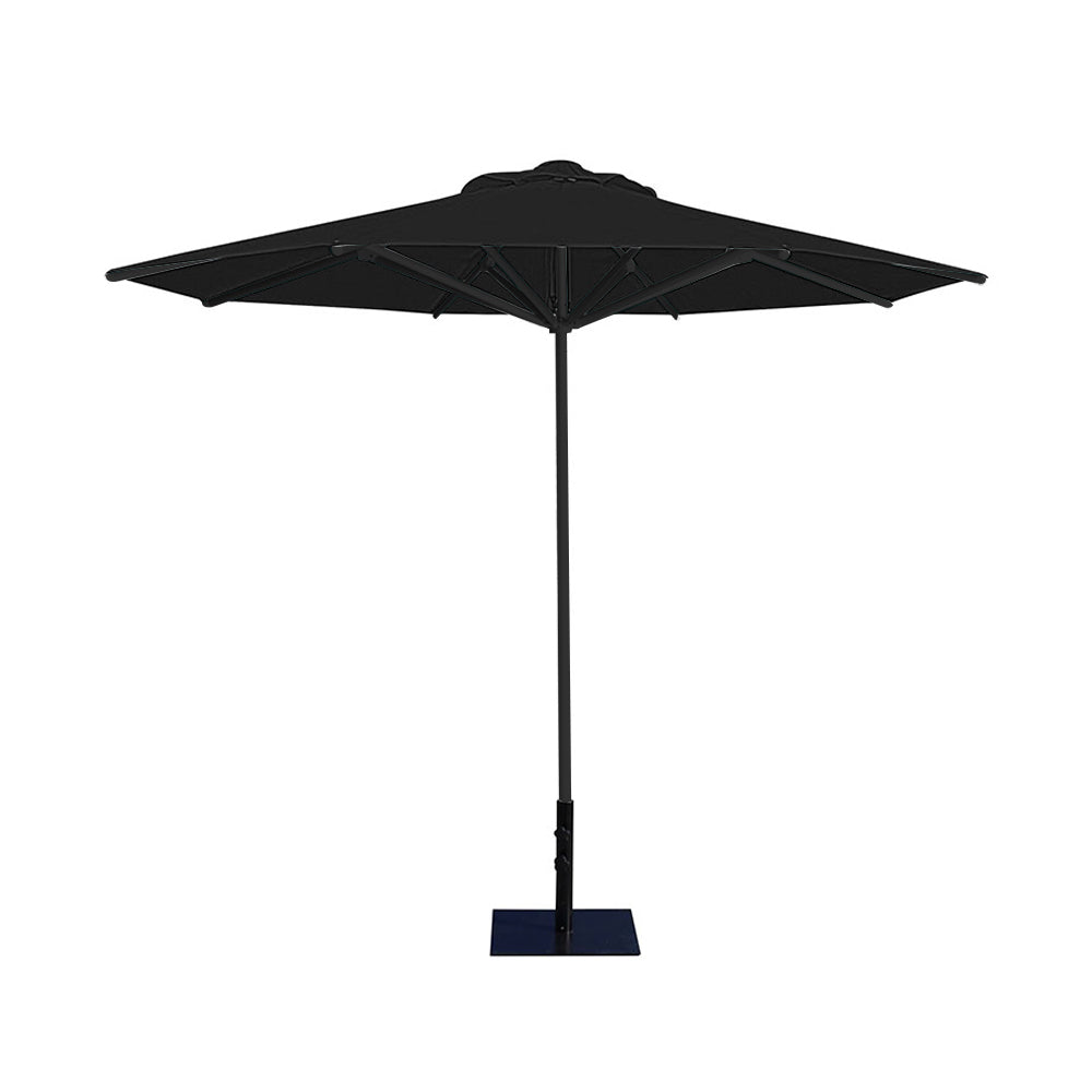 10' Saville octagonal umbrella by Extreme Canopy with black canopy, black frame, and 26lb steel base