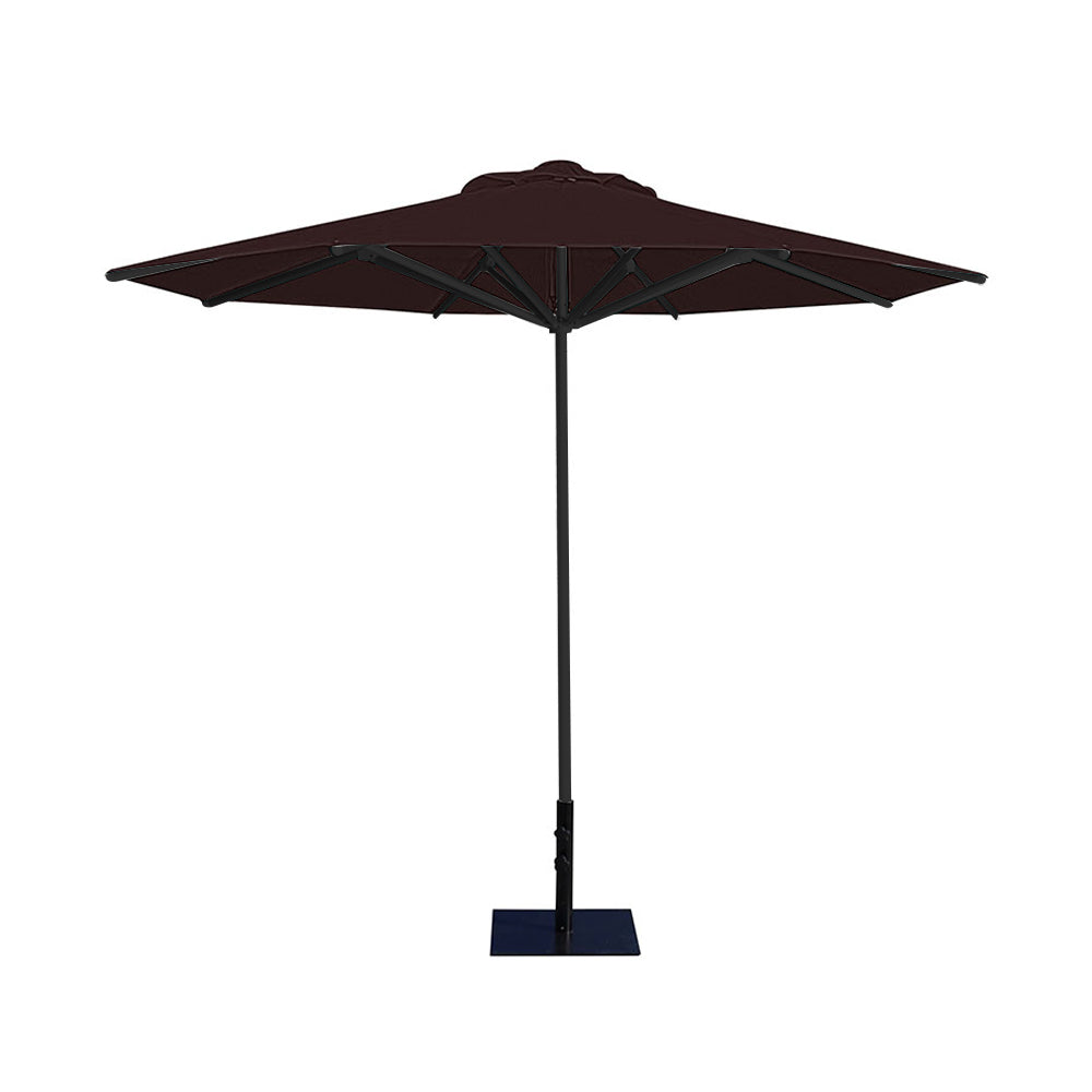 10' Saville octagonal umbrella by Extreme Canopy with brown canopy, black frame, and 26lb steel base