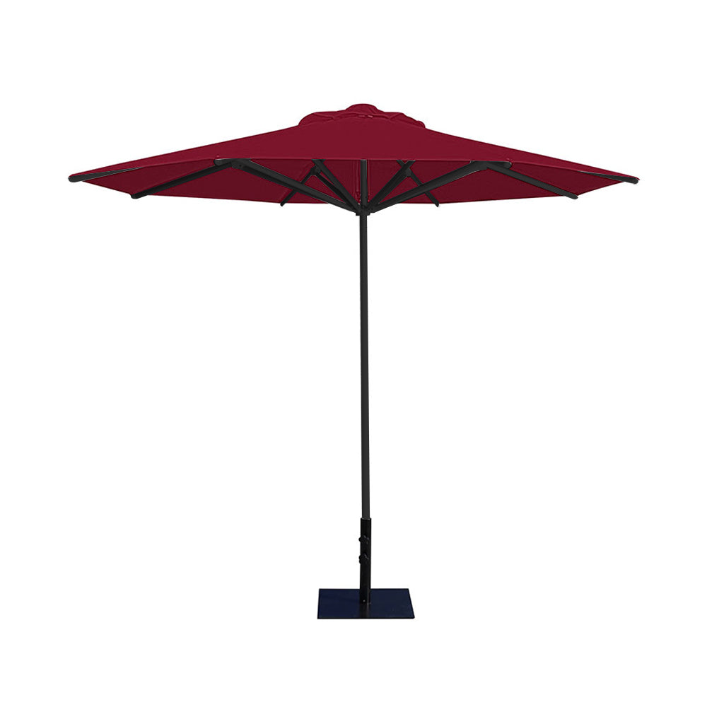 10' Saville octagonal umbrella by Extreme Canopy with burgundy canopy, black frame, and 26lb steel base