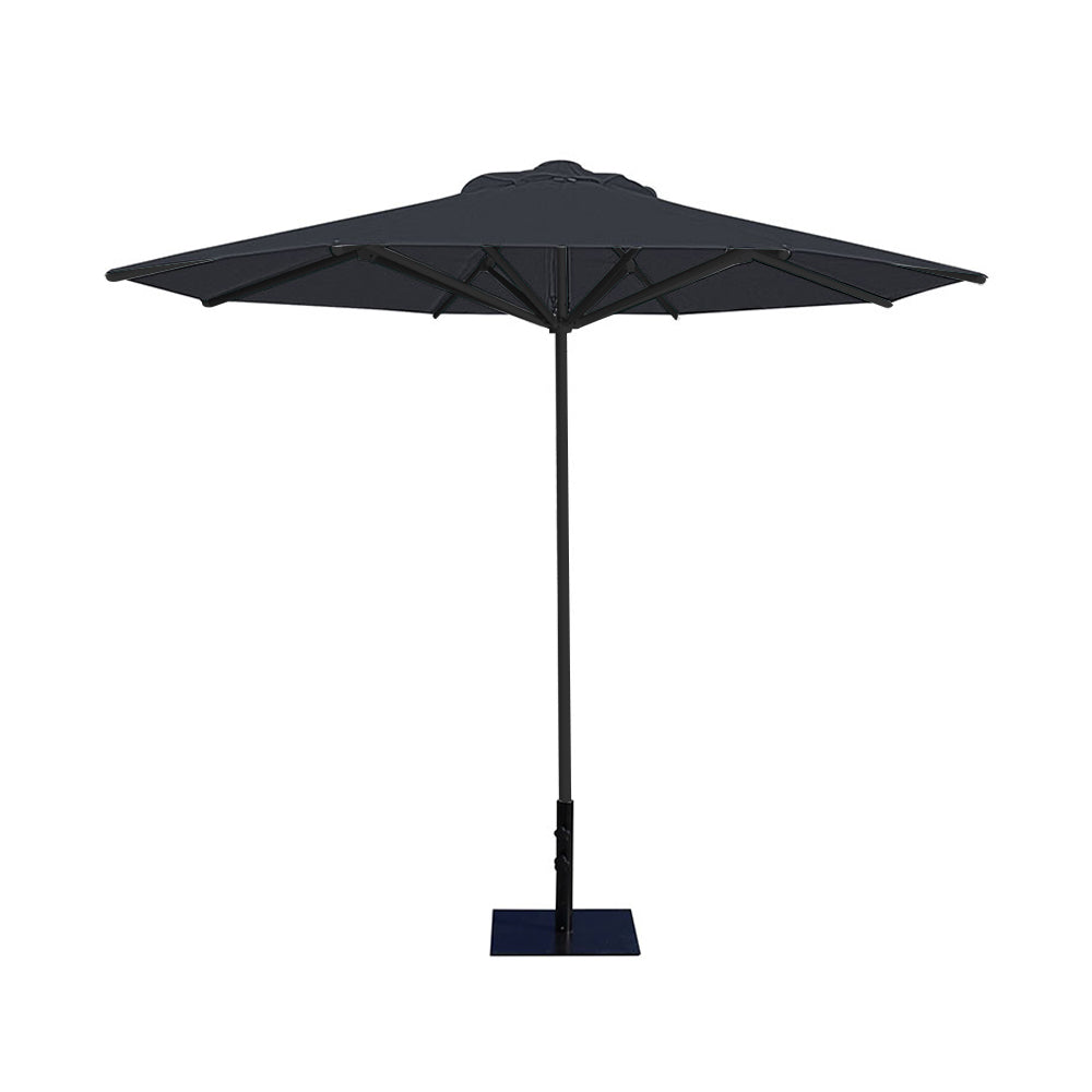 10' Saville octagonal umbrella by Extreme Canopy with charcoal canopy, black frame, and 26lb steel base