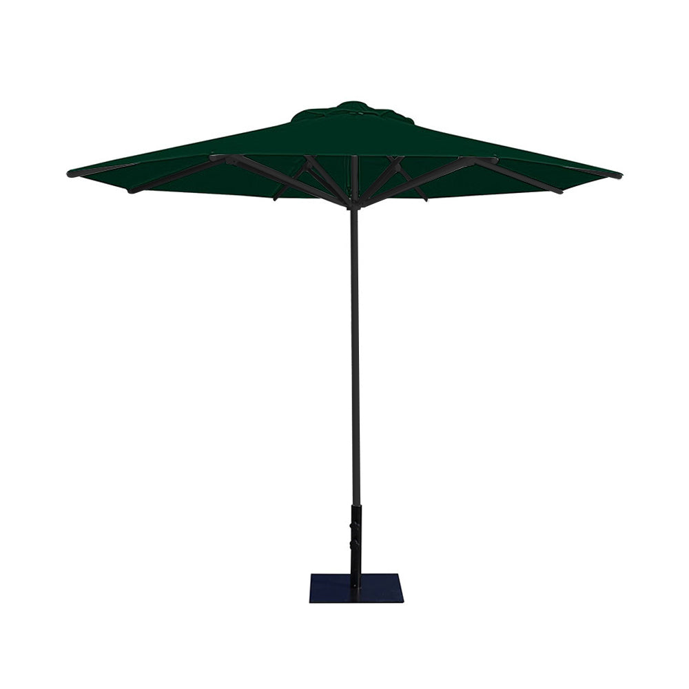 10' Saville octagonal umbrella by Extreme Canopy with forest canopy, black frame, and 26lb steel base