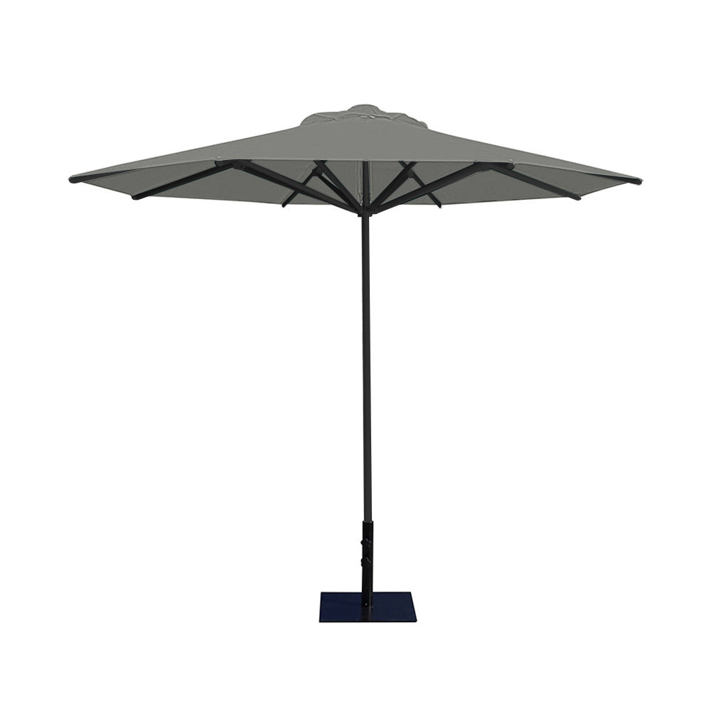 10' Saville octagonal umbrella by Extreme Canopy with gray canopy, black frame, and 26lb steel base