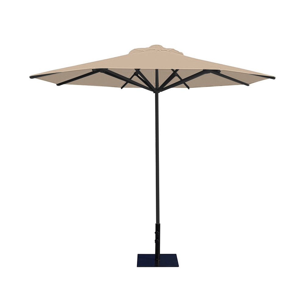 10' Saville octagonal umbrella by Extreme Canopy with linen canopy, black frame, and 26lb steel base