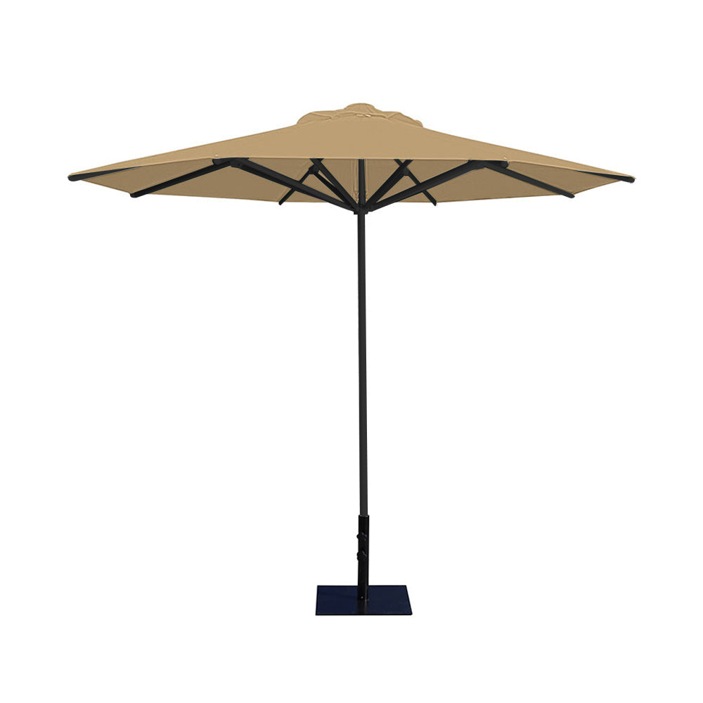 10' Saville octagonal umbrella by Extreme Canopy with toast canopy, black frame, and 26lb steel base