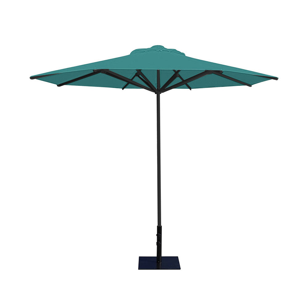 10' Saville octagonal umbrella by Extreme Canopy with turquoise canopy, black frame, and 26lb steel base