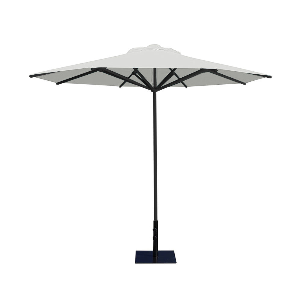 10' Saville octagonal umbrella by Extreme Canopy with white canopy, black frame, and 26lb steel base