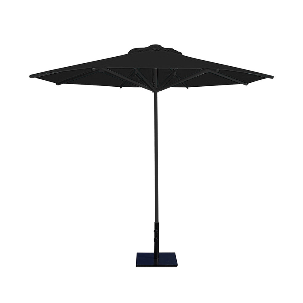10' Saville octagonal umbrella by Extreme Canopy with black canopy, black frame, and 50lb steel base