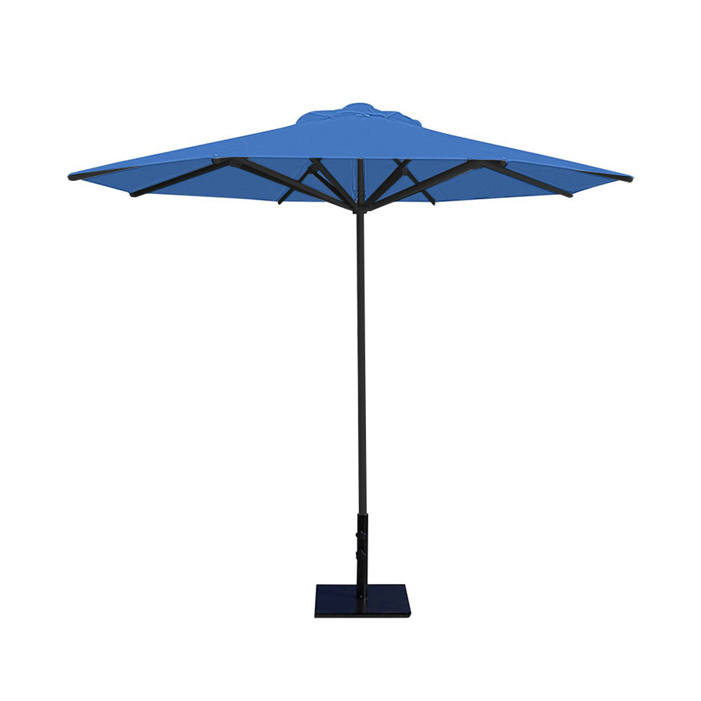 10' Saville octagonal umbrella by Extreme Canopy with capri canopy, black frame, and 50lb steel base