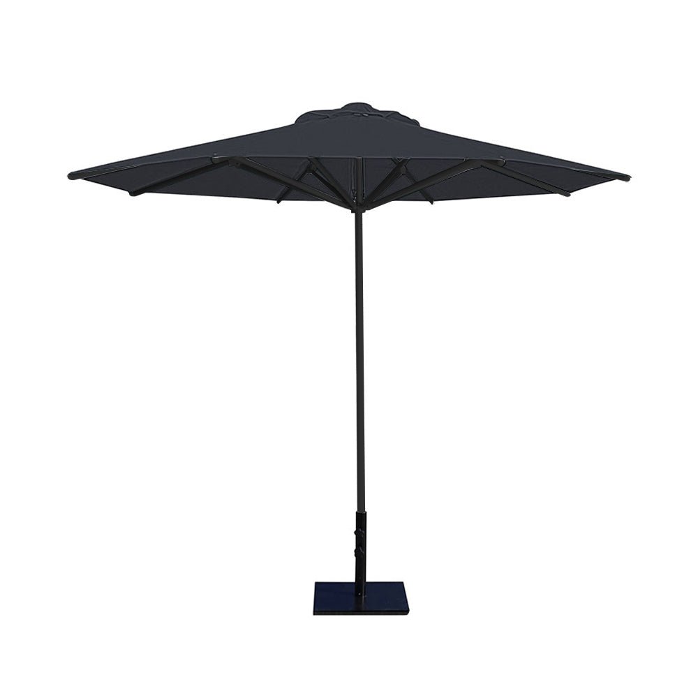 10' Saville octagonal umbrella by Extreme Canopy with charcoal canopy, black frame, and 50lb steel base