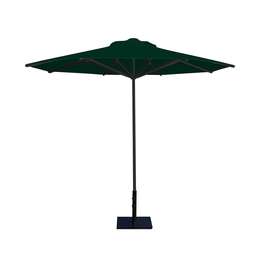 10' Saville octagonal umbrella by Extreme Canopy with forest green canopy, black frame, and 50lb steel base