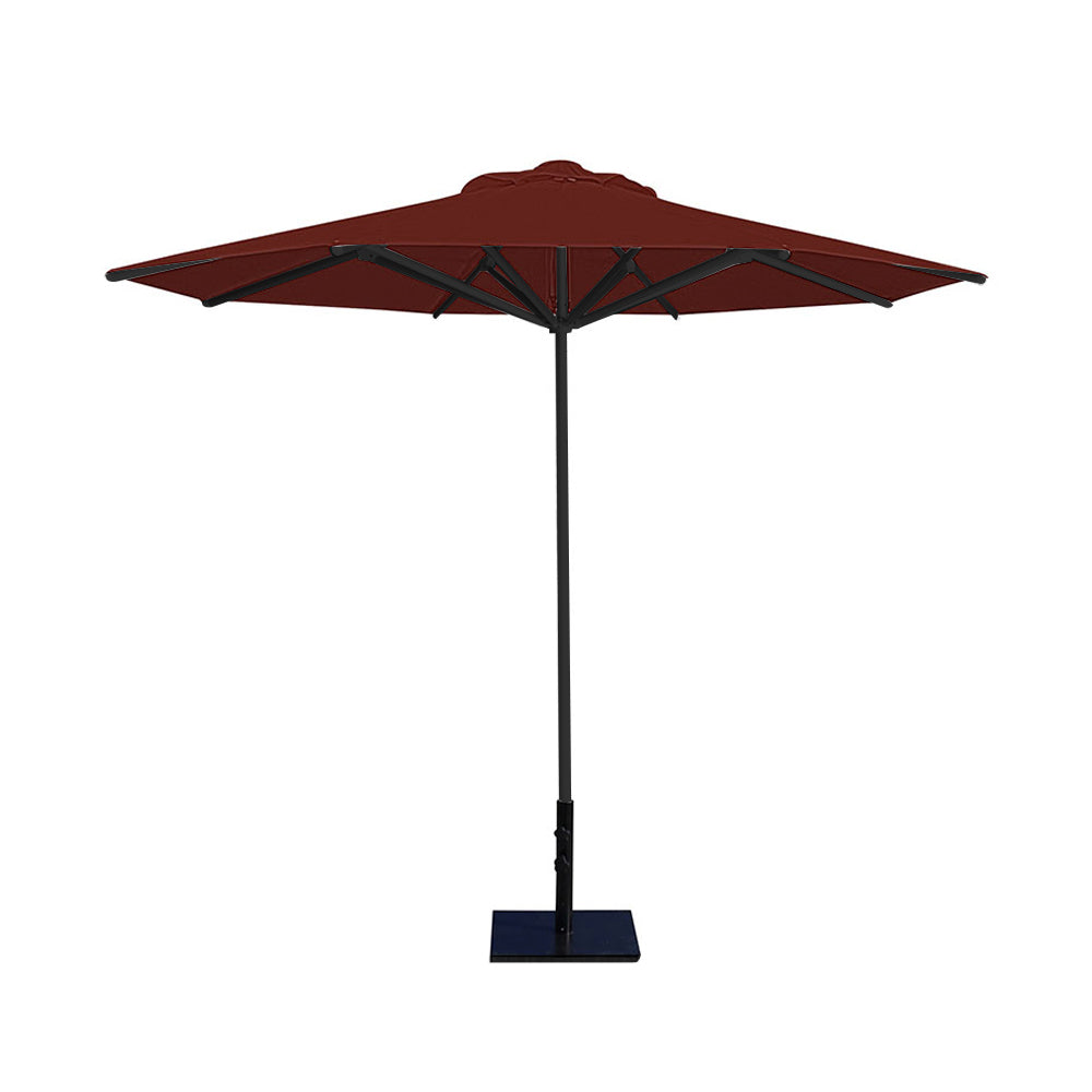 10' Saville octagonal umbrella by Extreme Canopy with terracotta canopy, black frame, and 50lb steel base