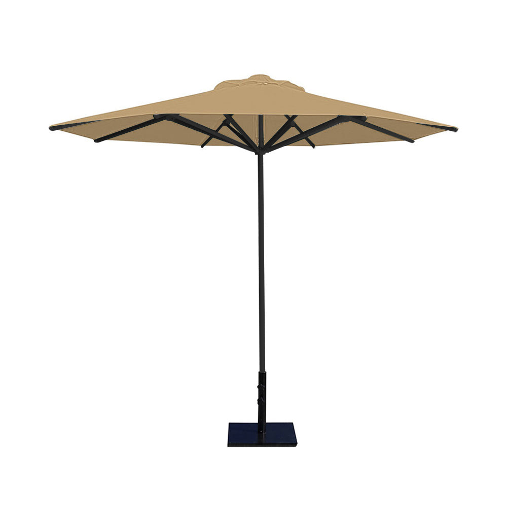 10' Saville octagonal umbrella by Extreme Canopy with toast canopy, black frame, and 50lb steel base