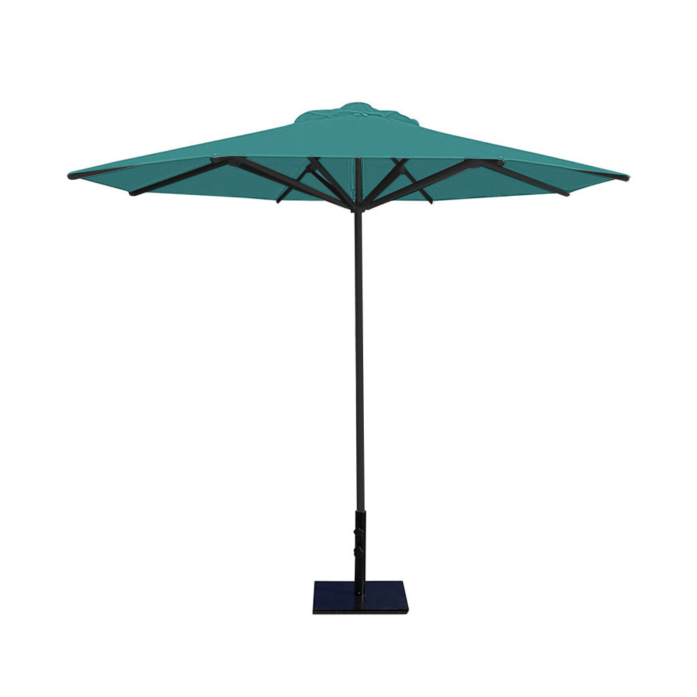 10' Saville octagonal umbrella by Extreme Canopy with turquoise canopy, black frame, and 50lb steel base
