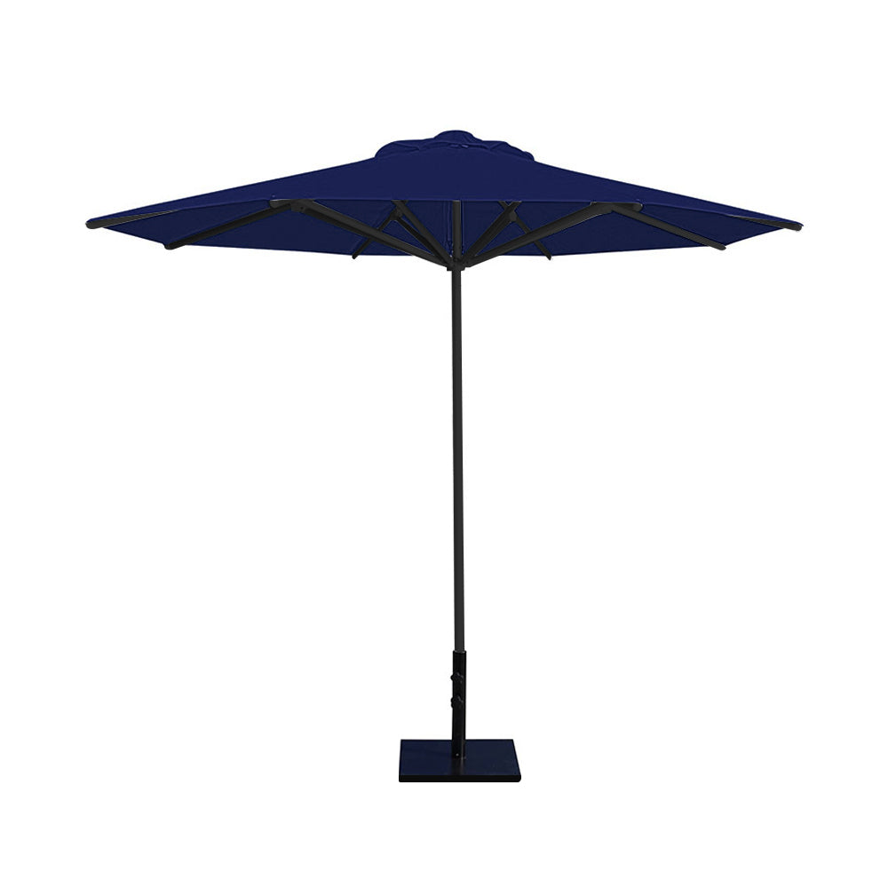 10' Saville octagonal umbrella by Extreme Canopy with navy canopy, black frame, and 50lb steel base