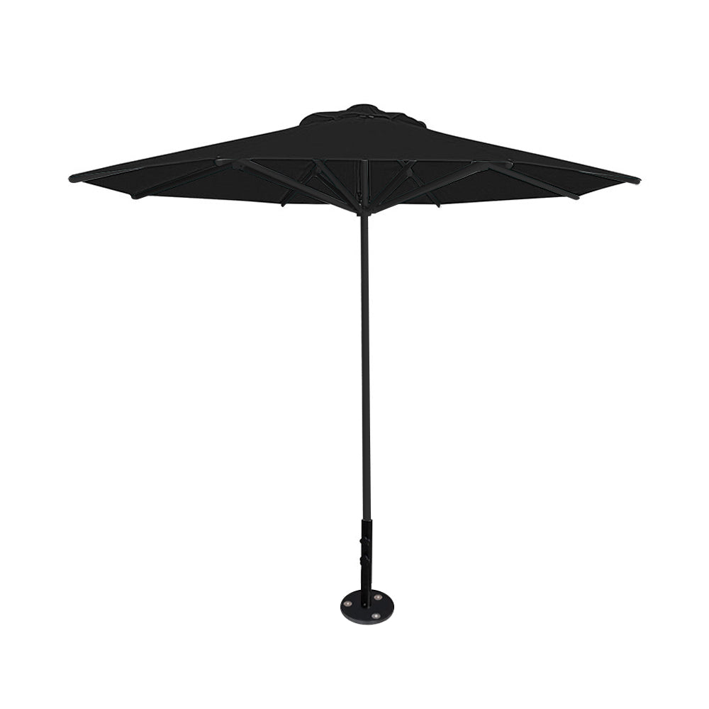 10' Saville octagonal umbrella by Extreme Canopy with black canopy, black frame, and inground base plate