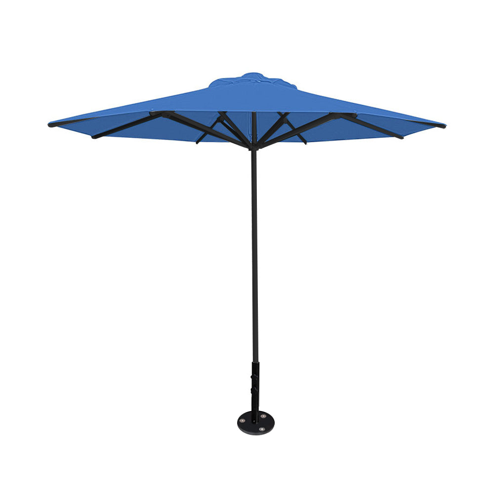 10' Saville octagonal umbrella by Extreme Canopy with capri blue canopy, black frame, and inground base plate